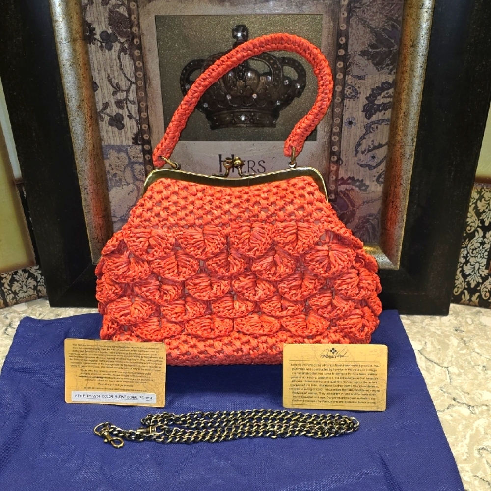 NWOT PATRICIA NASH STYLE P572258 KISS LOCK X-BODY RAFFIA- BURNT CORAL